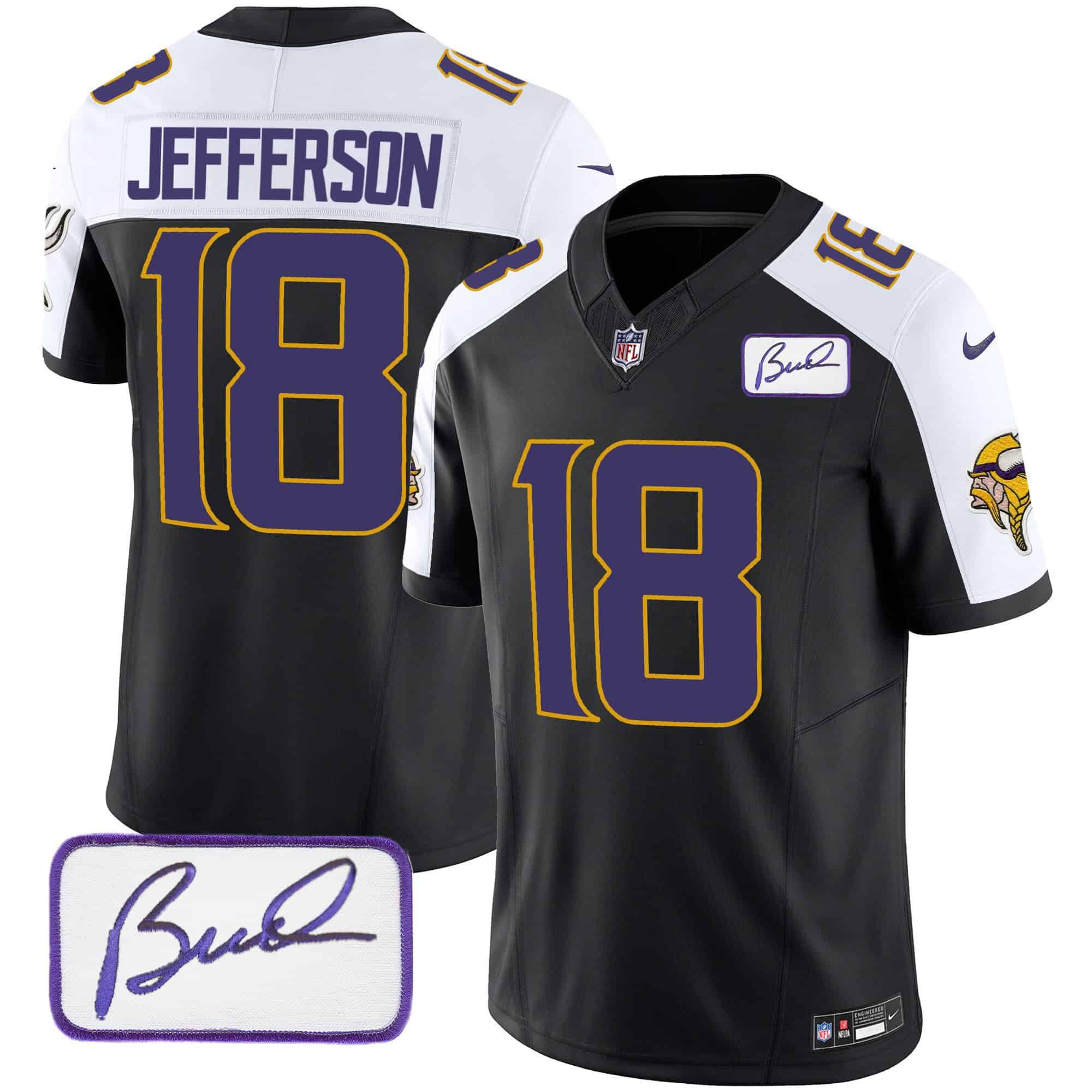 Men Minnesota Vikings #18 Jefferson Black 2024 Nike Bud Grant Patch Classic Limited NFL Jersey style 1->indianapolis colts->NFL Jersey